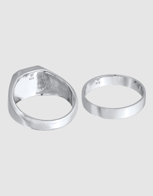 Kuzzoi - ICONIC EXCLUSIVE - Classic Band and Signet Ring Set in 925 Sterling Silver