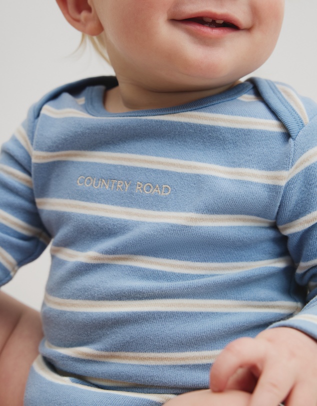 Country Road - Organically Grown Cotton Stripe Logo Long Sleeve Bodysuit