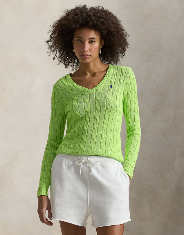 Polo Ralph Lauren - Cable-Knit Cotton V-Neck Sweater