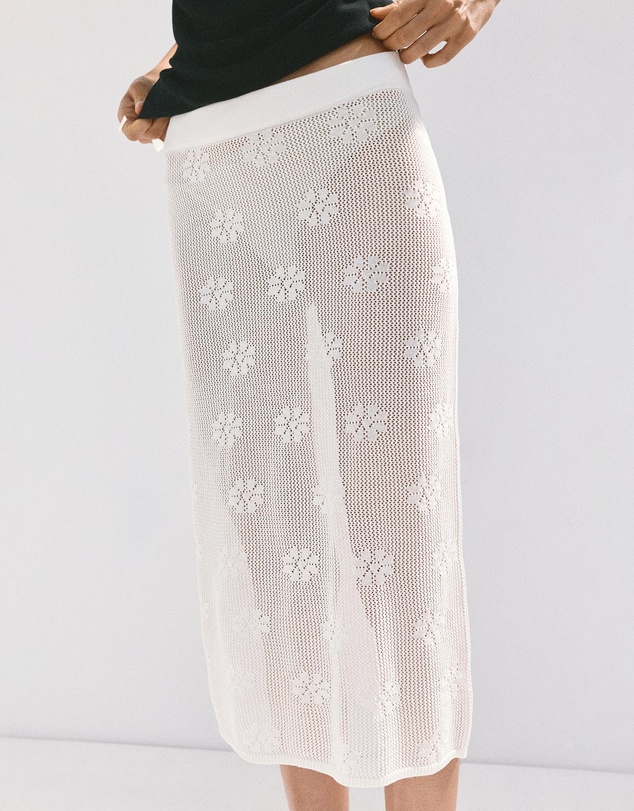 M.N.G - Semi-Transparent Floral Crochet Skirt
