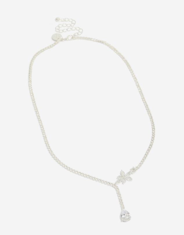 Lovisa - Silver Plated Cubic Zirconia Flower Cup Chain Y-Necklace