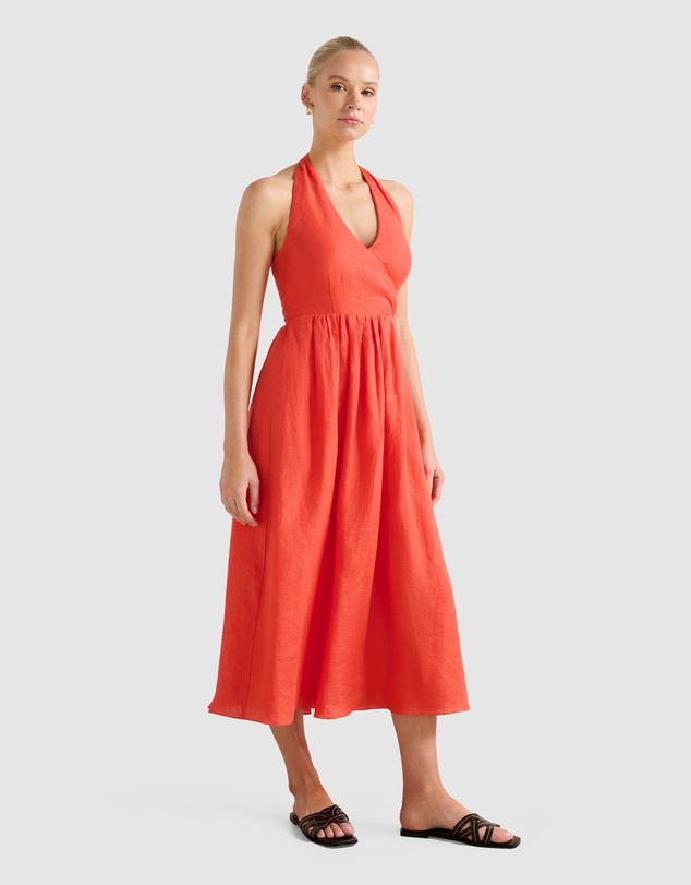 Forever New - Lilian Wrap Linen Halter Neck Midi Dress