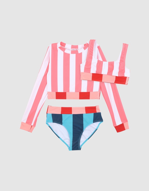 Minihaha - Astrid Multi Stripe 3 Piece Swim Set - Teens