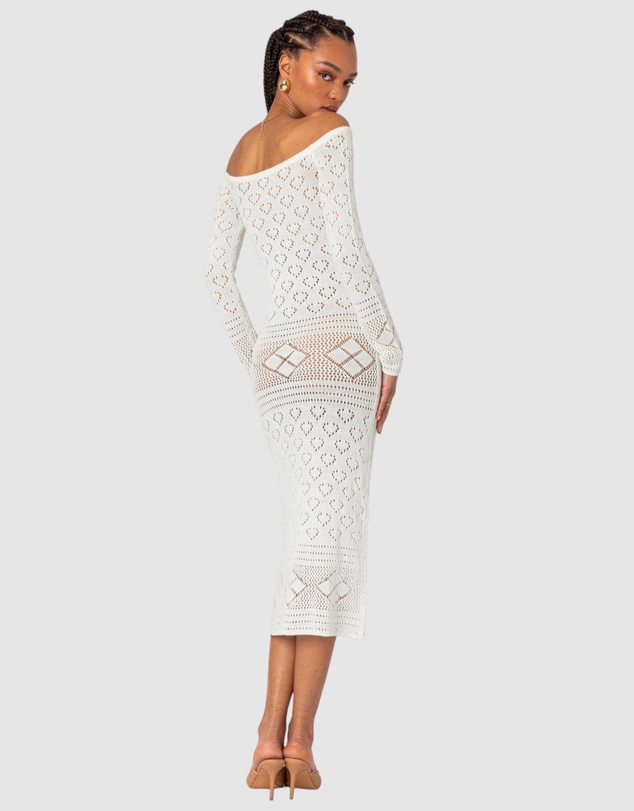 EDIKTED - Lily Crochet Off Shoulder Midi Dress
