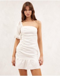 AERE - Linen One Shoulder Ruffle Hem Dress