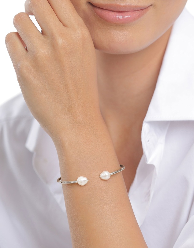 Elli Jewelry - Swarovski® Pearl Open Bangle in 925 Silver