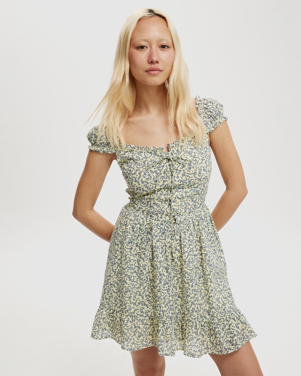 short cotton dresses Green Toile Mini Dress - Sleeve it shines with crystalline nav-24 5 Essential Little White Dress Size:S