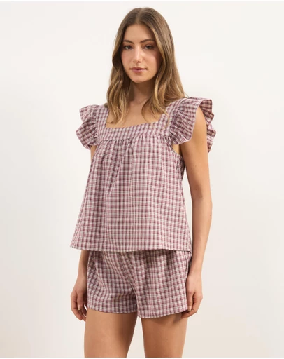 Atmos&Here - Lola Flannel Check Cami Shorts Set