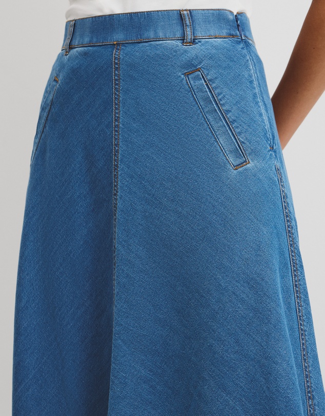 Country Road - Lightweight Denim Midi Skirt