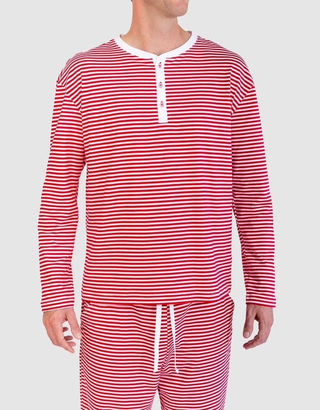 Sant And Abel - Men's Jersey Red Stripe Henley Top