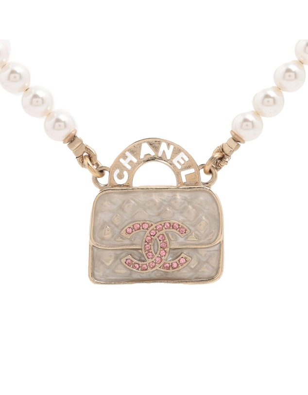 Pre-Loved by Azura Reborn - Pre-Loved CC Gold Plated Faux Pearl and Rhinestones Bag Necklace