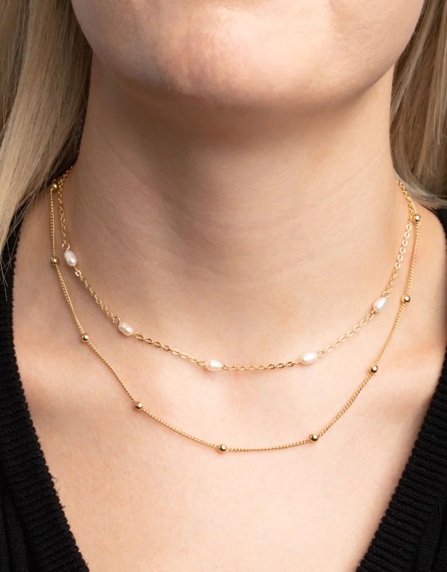 Lovisa - Gold Plated Freshwater Pearl Layered Necklace