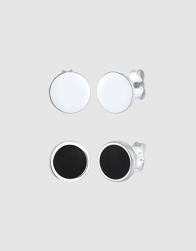 Kuzzoi - ICONIC EXCLUSIVE - Earrings Men Set Stud Circle Geo with Enamel in 925 Sterling Silver