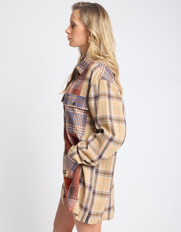 ONE TEASPOON - Essential Patchwork Flannel Shirt - Natural Check