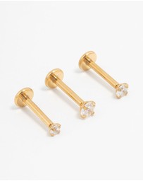 Lovisa - Gold Plated Surgical Steel Classic Cubic Zirconia Threadless Flat Back Studs 3-Pack