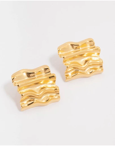 Lovisa - Waterproof Gold Plated Stainless Steel Square Textured Stud Earrings