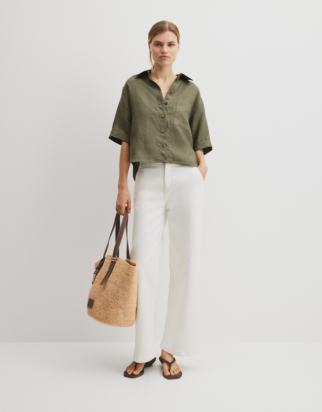Country Road - Short Sleeve Crop Linen Shirt