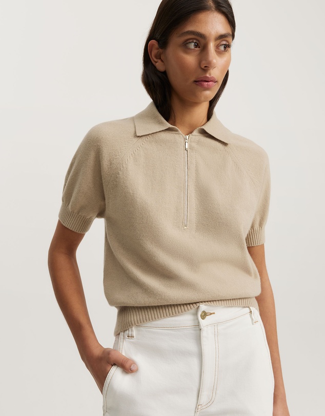 Country Road - Gcs-certified Cashmere Blend Zip-through Knit Polo