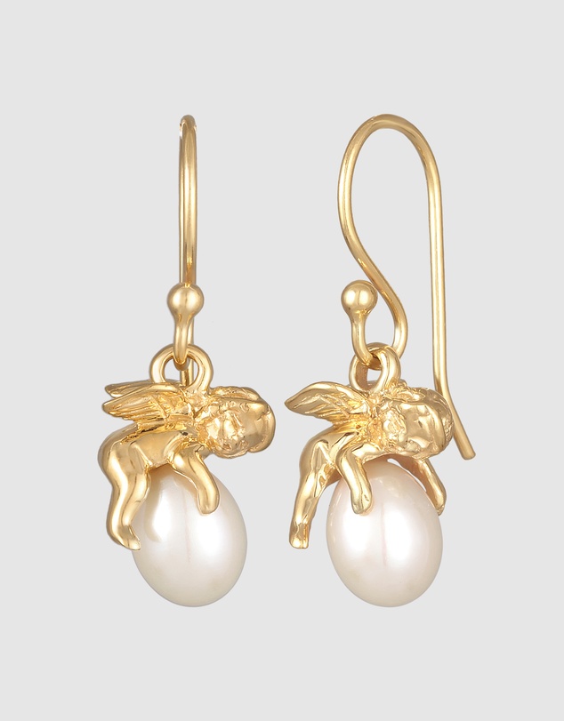 Elli Jewelry - Angel Pendant Pearl Drop Earrings in Gold-Plated 925 Silver
