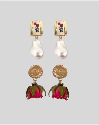 KAJA Clothing - Earring-Eternal Flower Earrings-Rose Pearl Earrings-2pc
