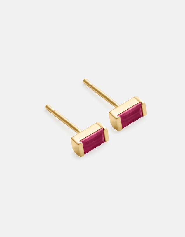 Kirstin Ash - Baguette Birthstone Studs July - Ruby