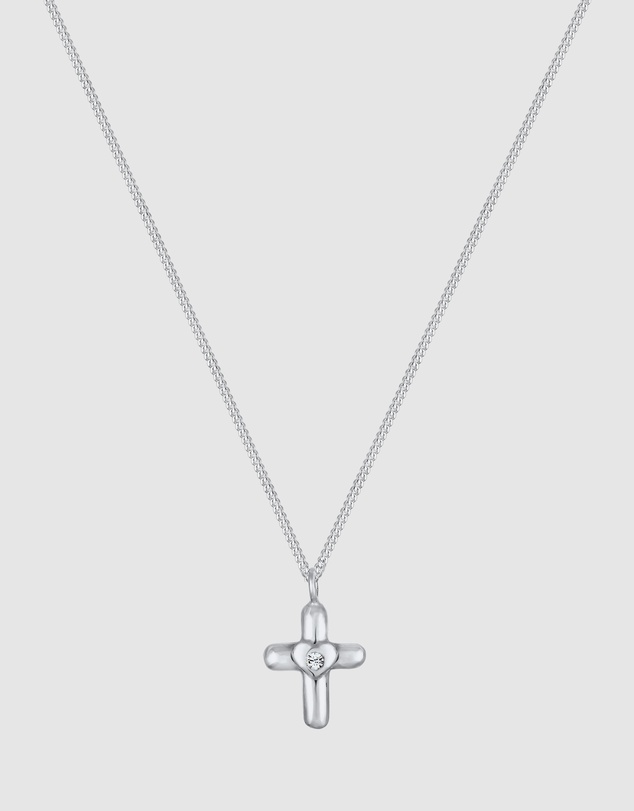 Elli Jewelry - Kids - Necklace Kids Cross Heart Crystals 925 Sterling Silver