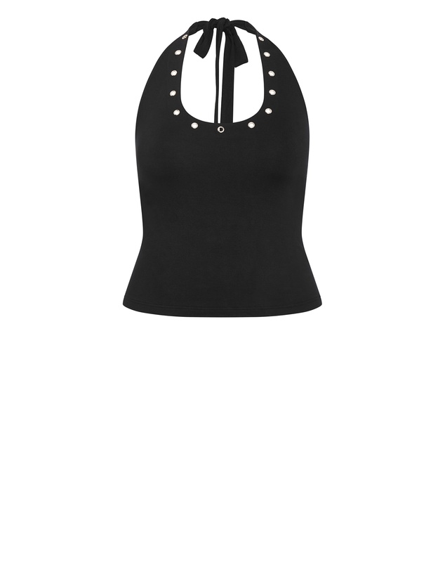 City Chic - Plus size Eyelet Halter Top - black