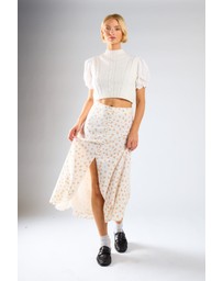 Glamorous - Contrast Puff Sleeves Cropped Knitted Top