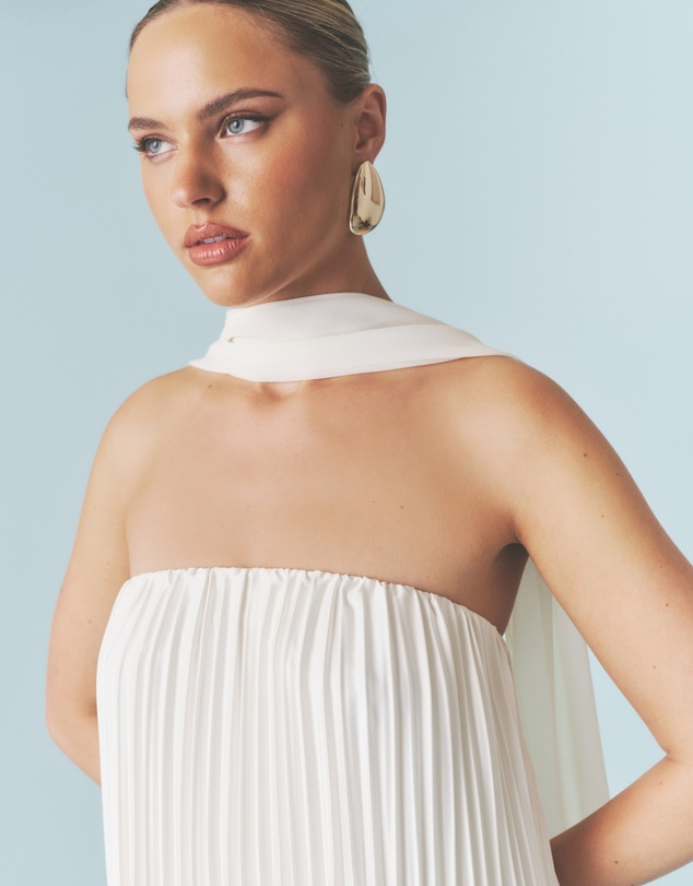 Six Stories - Pleated Satin Bandeau Maxi Dress