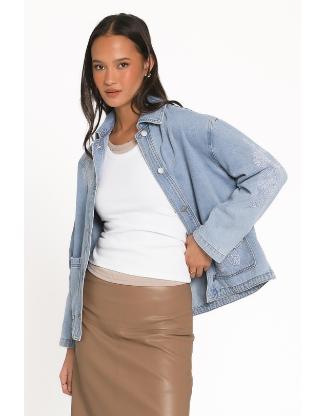 Petal & Pup - Mora Embroidered Denim Shacket - Light Wash