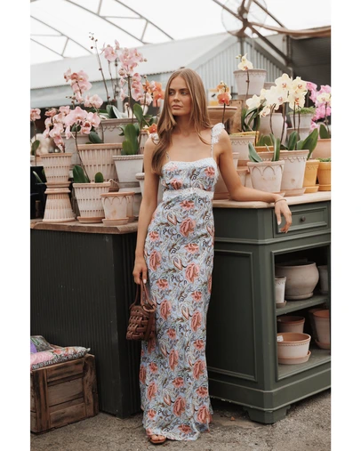 Petal & Pup - Akira Lace Trim Midi Dress - Blue Tapestry Floral