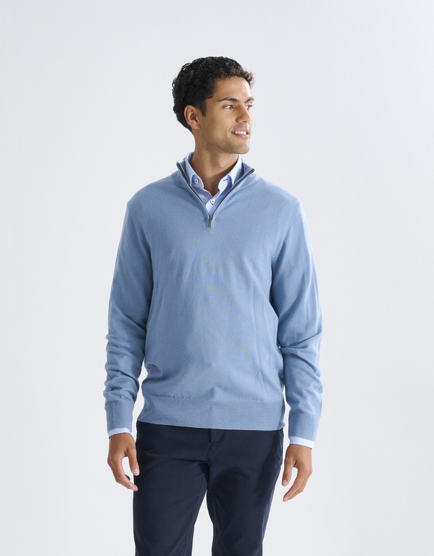 3 Wise Men - 3 Wise Men Harvey Zip Neck Merino Knit - Steel