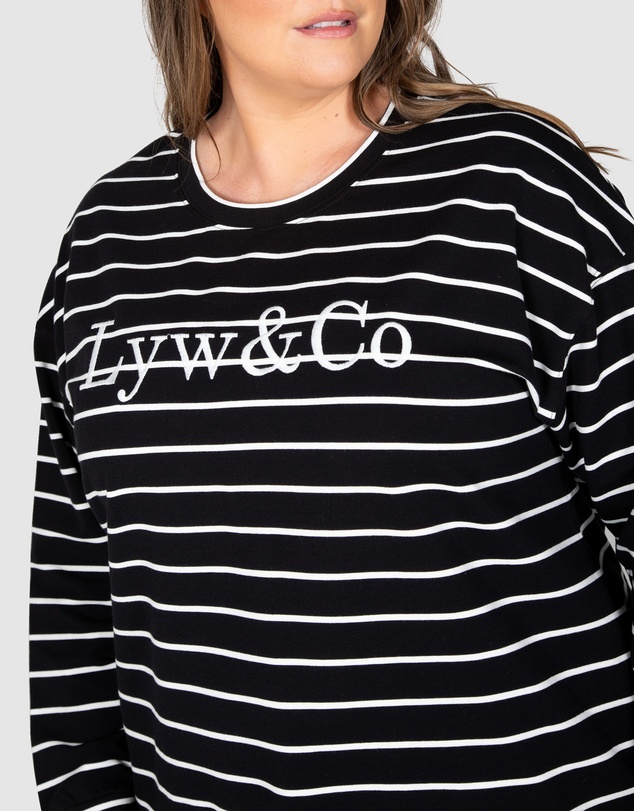 Love Your Wardrobe - LYW & Co Stripe Embroidered Sweat Top