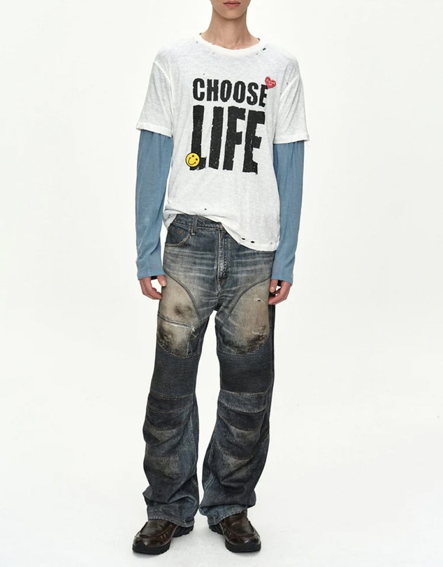 Andersson Bell - Denim Trompe-L'oeil Graphic Biker Jeans - Unisex