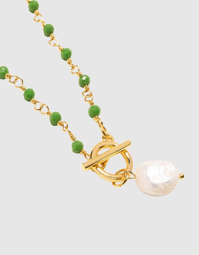Nialaya Jewellery - Women's Green CZ Wrap Necklace With Pearl