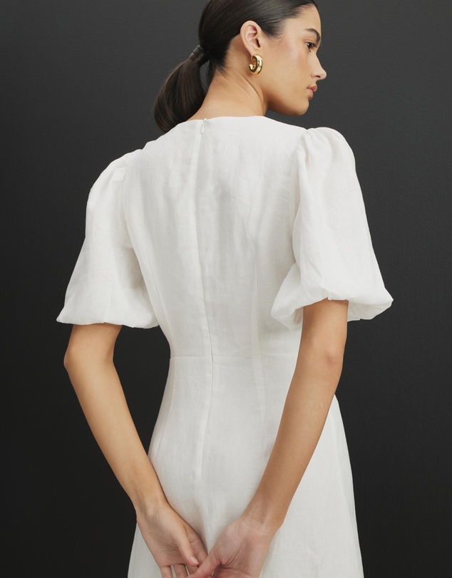 AERE - Serena Linen Puff Sleeve Midi Dress