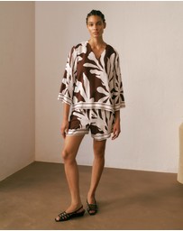 Trenery - Wakame Border Stripe Relaxed Short in Espresso