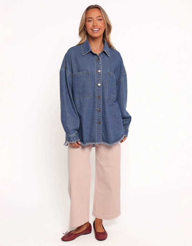 Petal & Pup - Twiggy Frayed Edge Denim Shacket - Denim