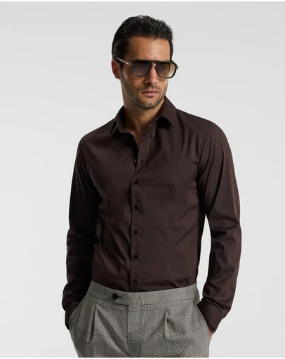 Calibre - Stretch Cotton Poplin Shirt Chocolate