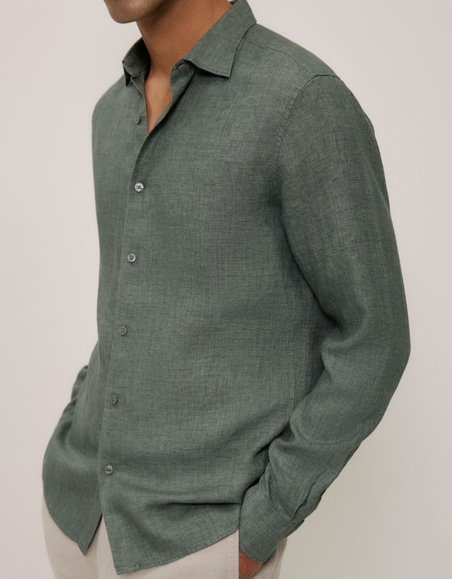 Trenery - Tailored Fit Delave Linen Shirt in Evergreen