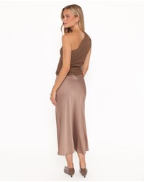 Petal & Pup - Nellie Satin Midi Skirt - Mocha Brown