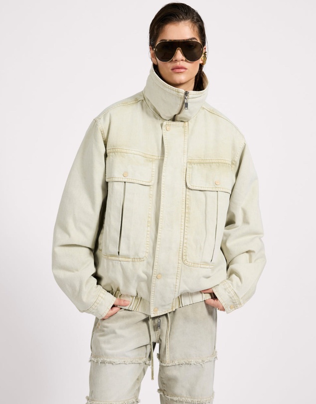 ONE TEASPOON - Denim Utility Puffer Jacket - Antique Stone