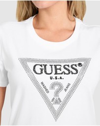 GUESS - Short Sleeve Crewneck Krystal Triangle T-Shirt