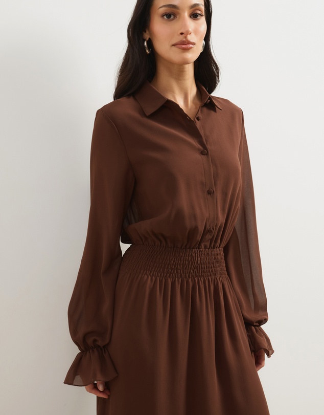Atmos&Here - Button Through Shirred Waist Maxi Dress