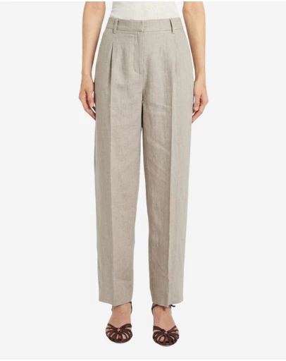 Marella - Linen Tapered Pleat-Front Pants