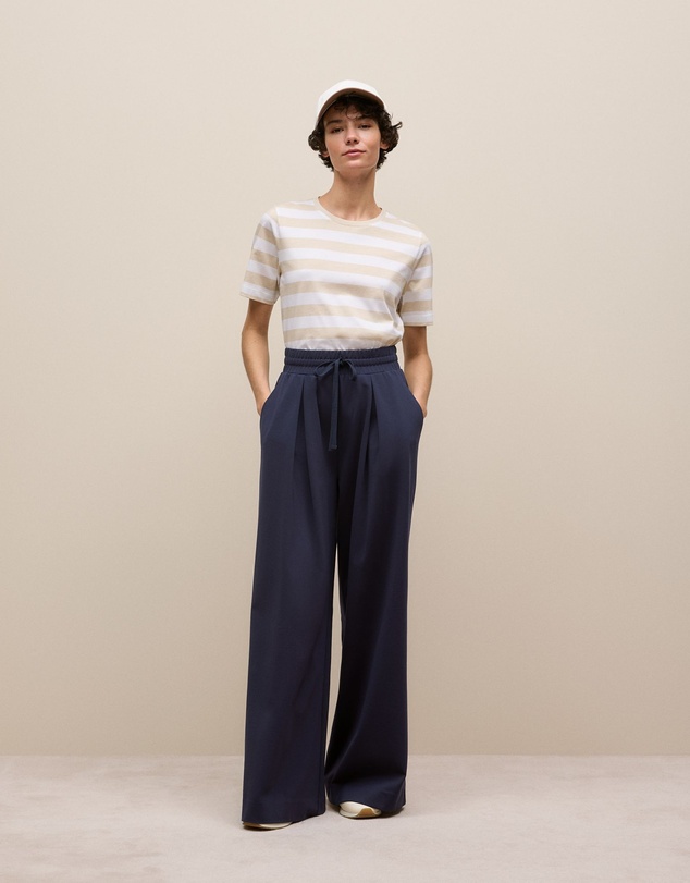 Trenery - Mercerised Cotton Stripe T-shirt in Stone