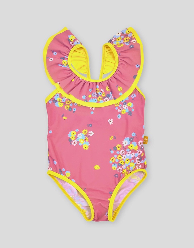 Goldie + Ace - Floral Frill Collar Swimsuit - Babies-Kids
