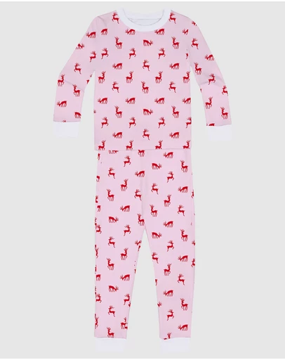 Sant And Abel - Kids Reindeer Pink Long PJ Set