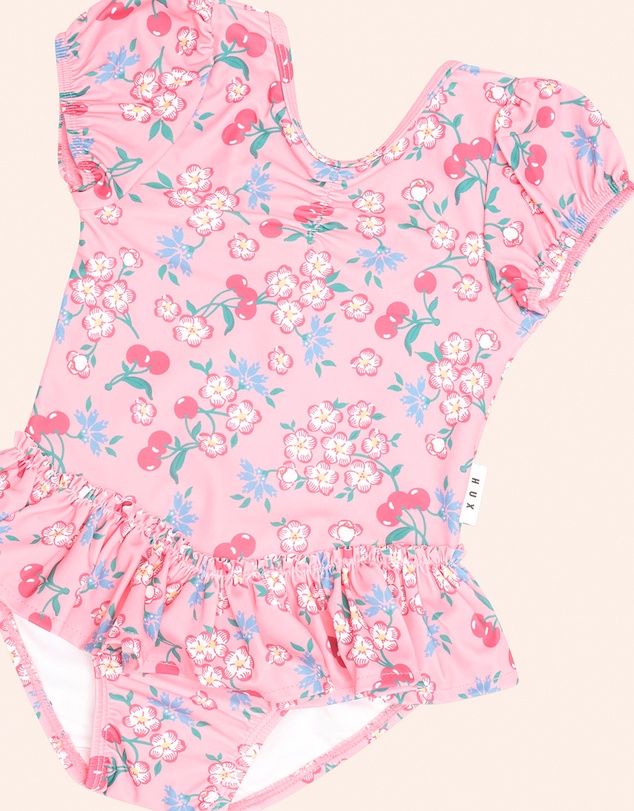 Huxbaby - Tropical Cherry Floral Peplum Swimsuit - Babies-Kids