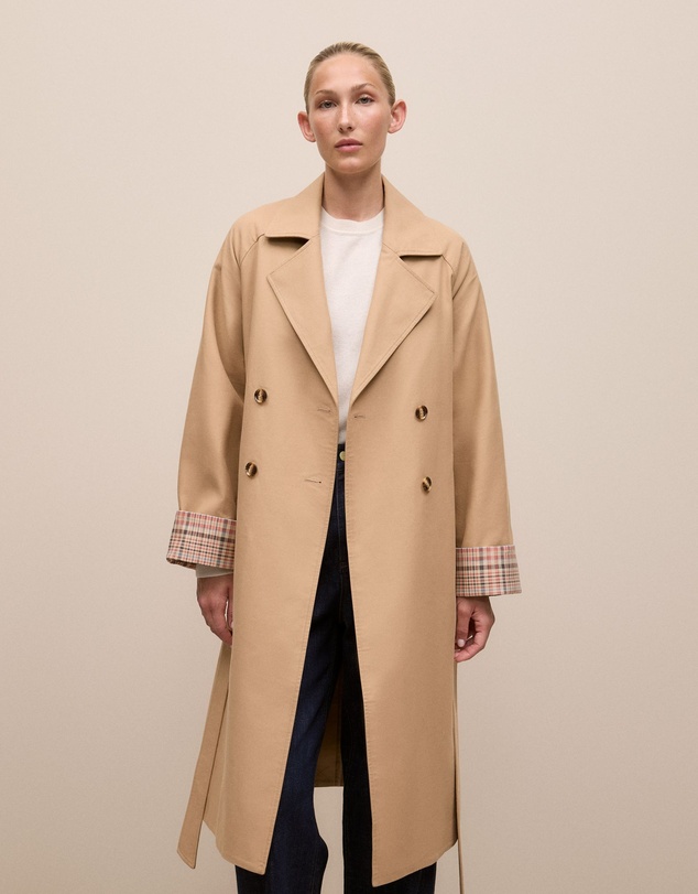 Trenery - Cotton Twill Cuff Detail Trench Coat in Tan
